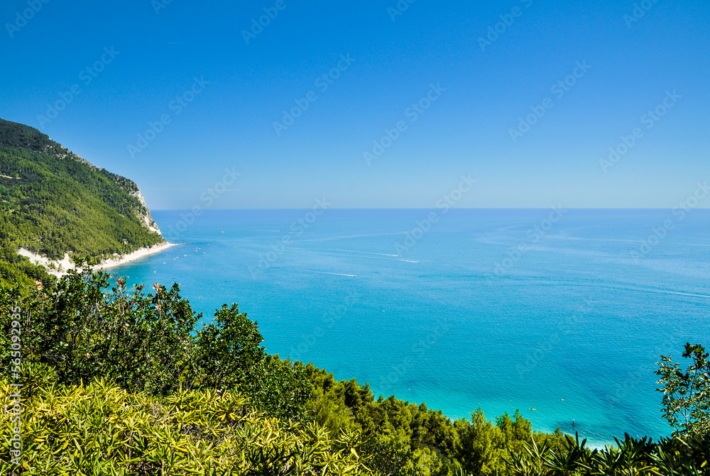 Obraz premium beautiful view from the top of the bay of the mediterranean sea, space for text, perfect background