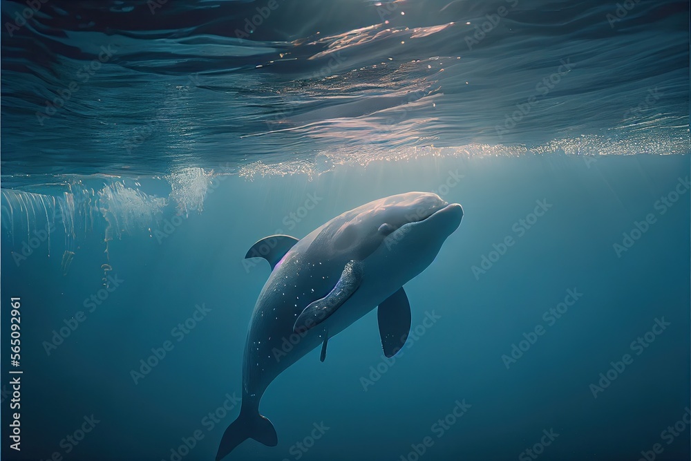 Naklejka premium Dolphin underwater. Generative AI