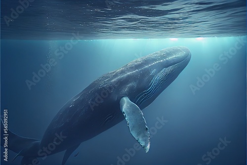 Big blue whale underwater. Generative AI