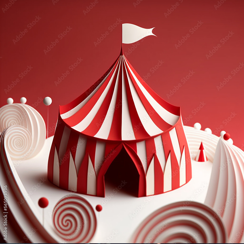 symbolic of the circus, a tent, a circus tent in red and white ...