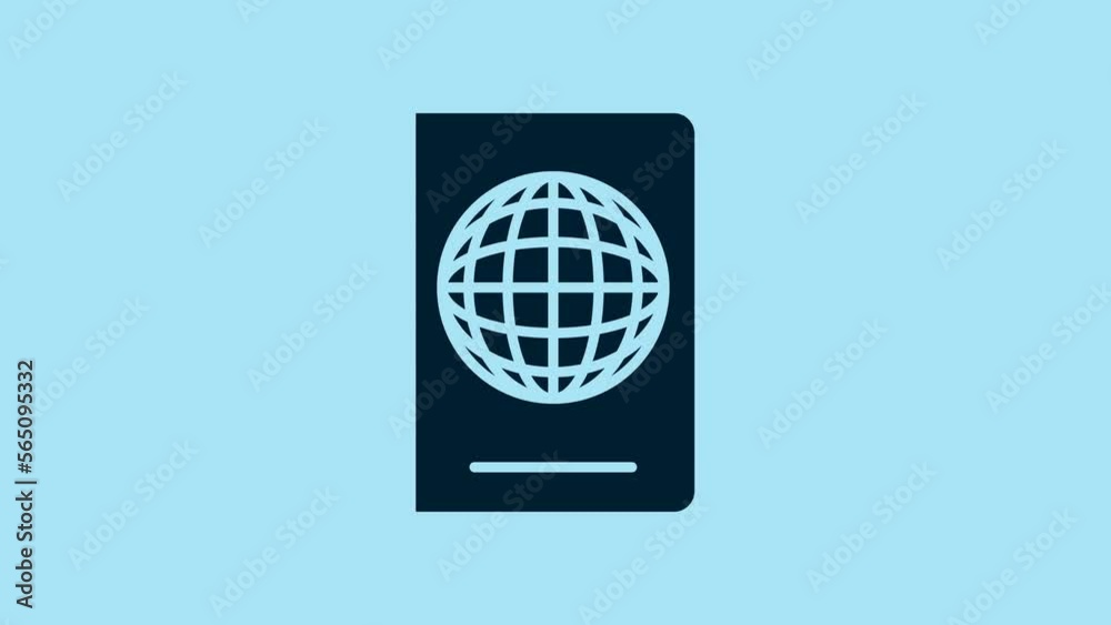 Blue Passport with biometric data icon isolated on blue background. Identification Document. 4K Video motion graphic animation Blue Passport with biometric data icon isolated on blue background. Identification Document. 4K Video motion graphic animation