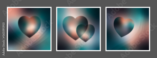 Set of blurred gradient romantic hearts banners, sweet valentine's day backgrounds