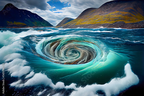 3d illustration of a funnel in the sea in scandinavia. Generative AI photo