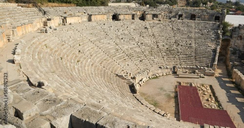 The ruins of an ancient amphitheater on the territory of the ancient city of Demre-Mira Limir in the Turkish province of Antalya. The concept of historical sights in Turkey city Demre-Mira Limir photo