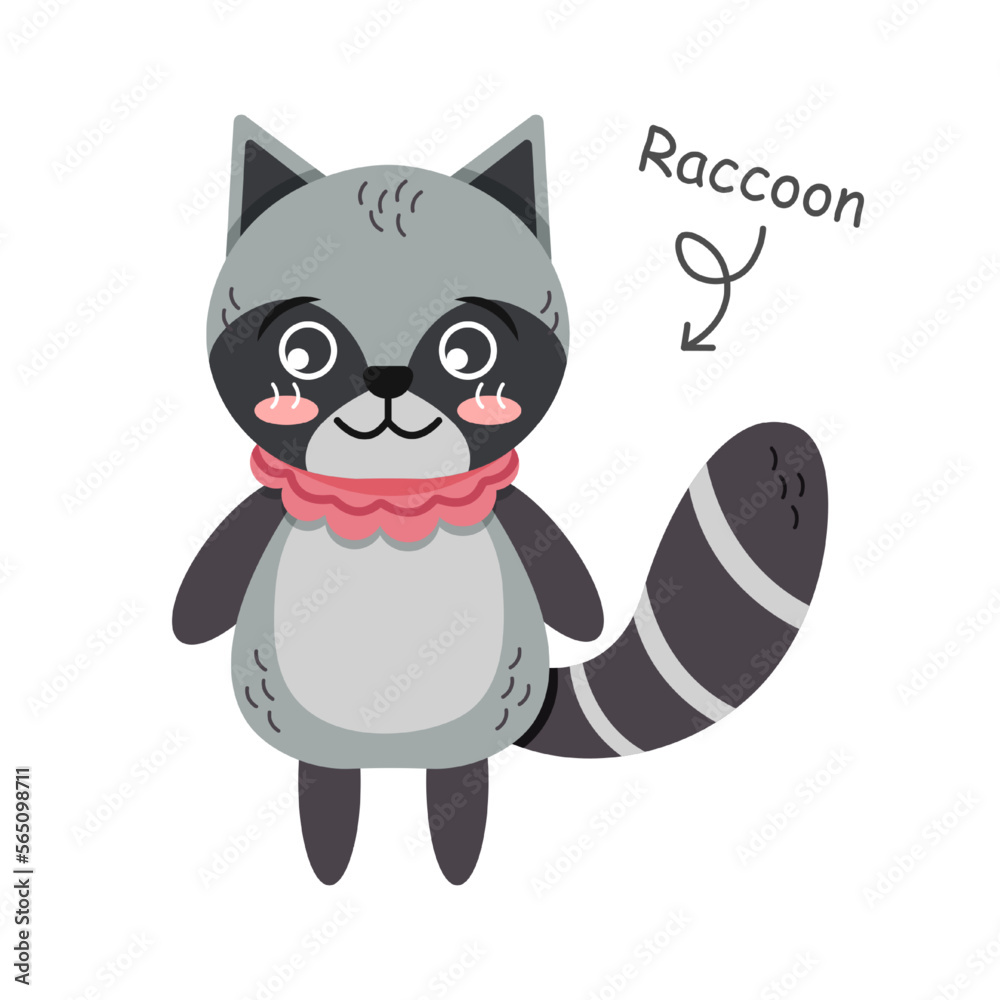 Raccoon cartoon characters with clothes . Vector .