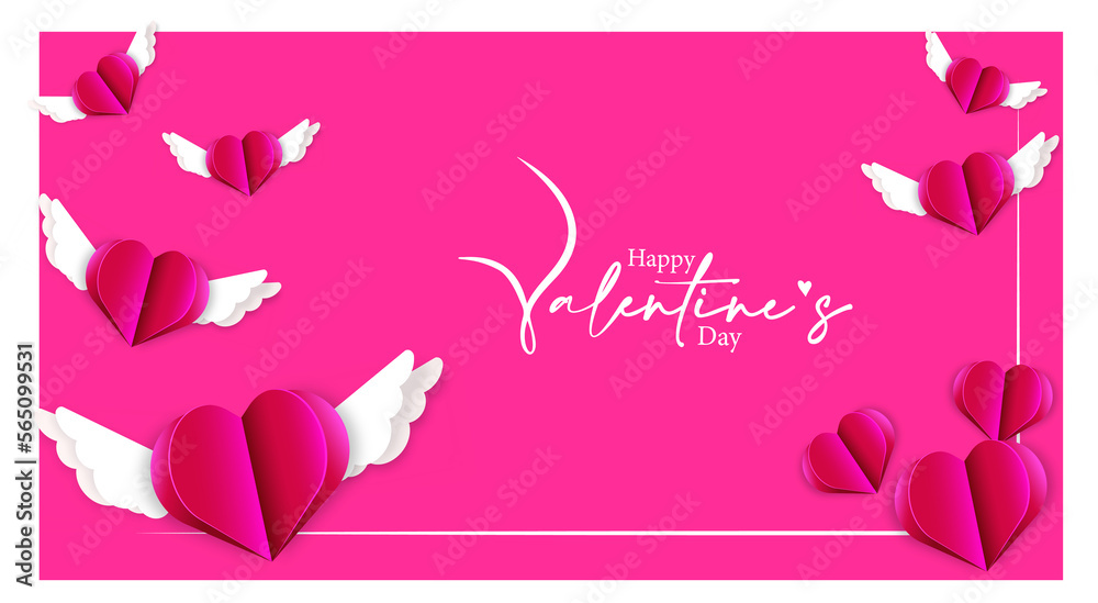 Vector valentine's day card with cut out paper hearts on a bright pink background with a stylish inscription