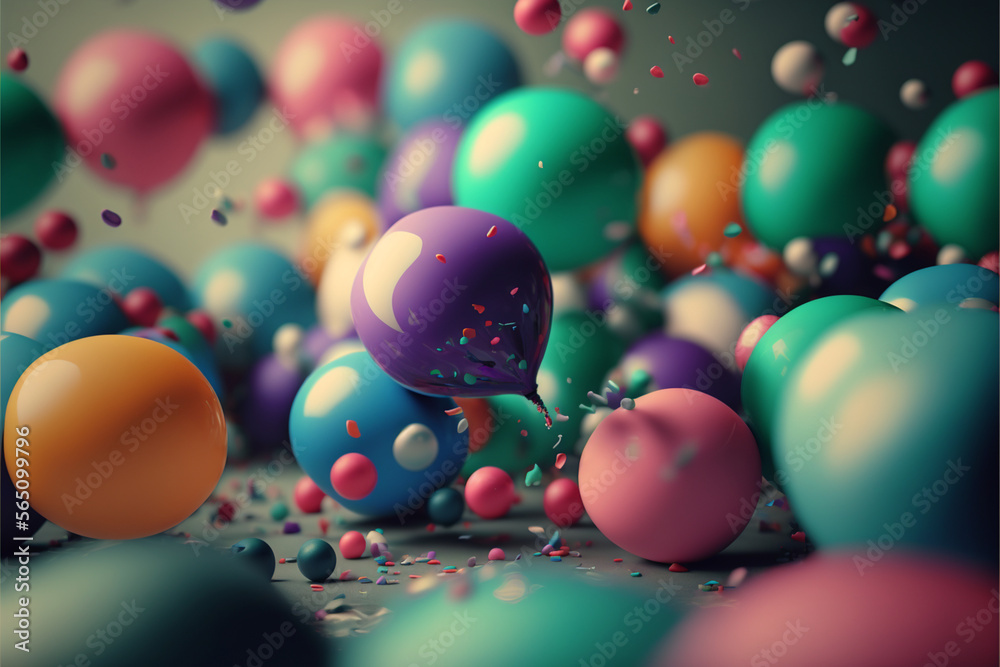 Background with 3D colorful balloons. Party theme, joy. generative AI Background with 3D colorful balloons. Party theme, joy. generative AI