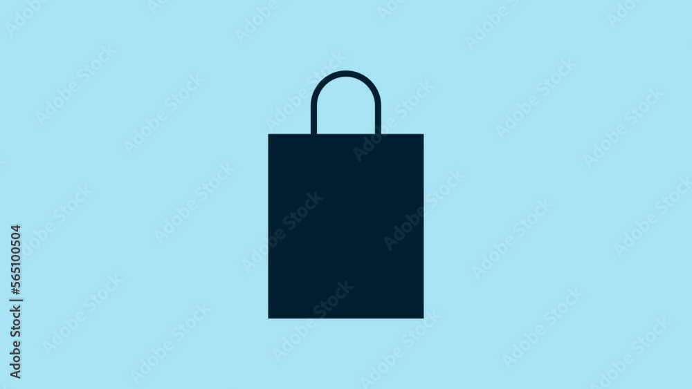 Blue Paper shopping bag icon isolated on blue background. Package sign. 4K Video motion graphic animation