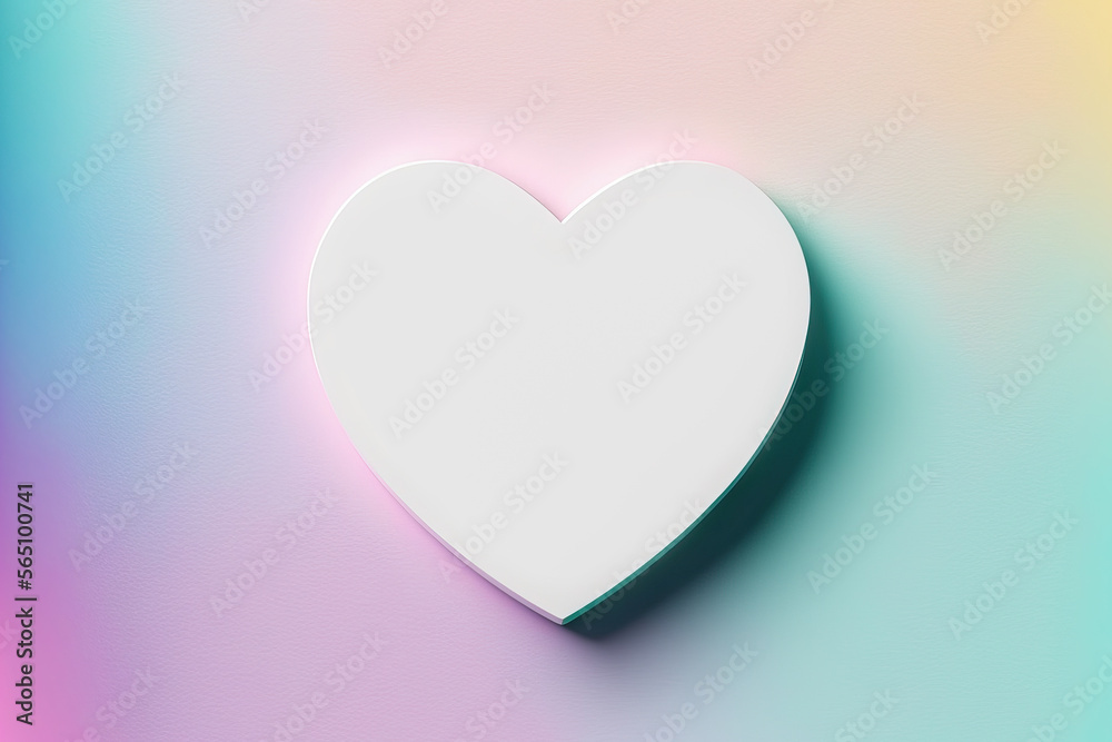 White heart on a colored background. Valentine's Day postcard. 3D illustration