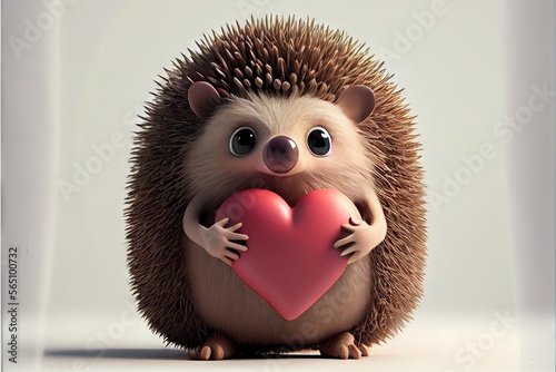 Hedgehog with a heart. AI generated art illustration.
