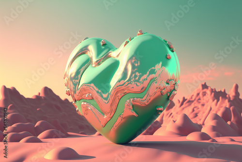 Beautiful green heart for Valentine's Day in the form of a diamond. 3D illustration