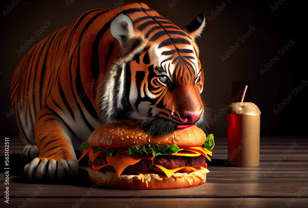 Obraz tigger eat cheese burger sandwich fototapeta, plakat