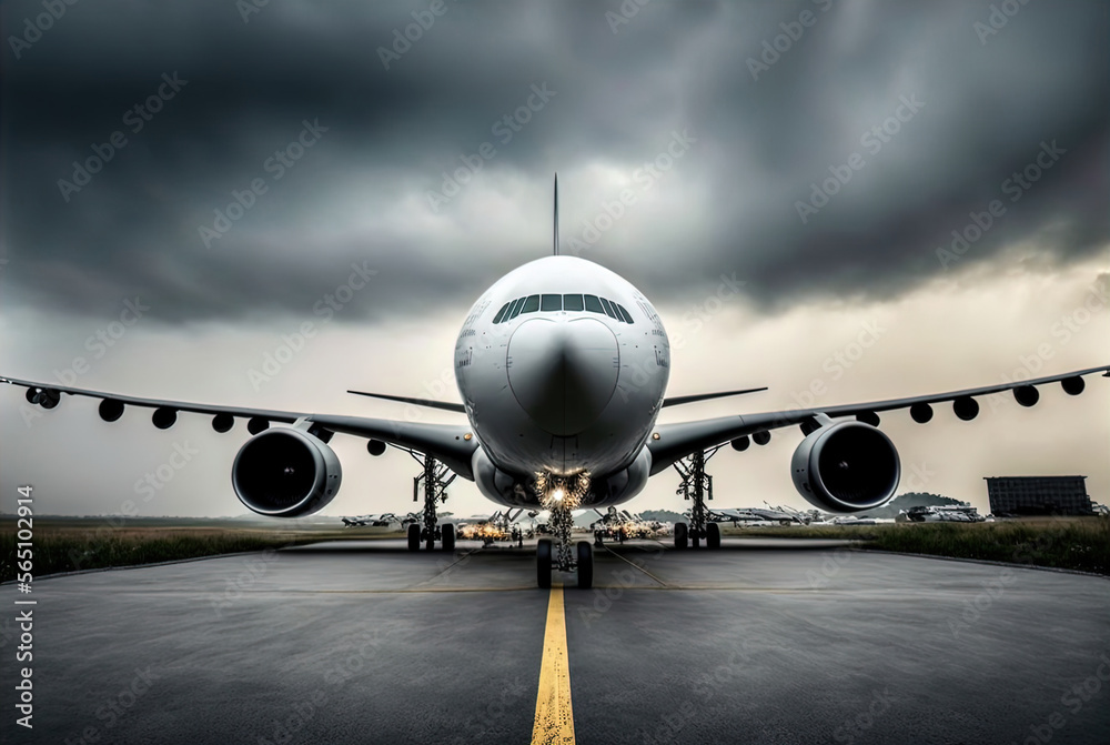 Plane taxiing on the runway. Made with Generative AI.
Plane taxiing on the runway. Made with Generative AI.