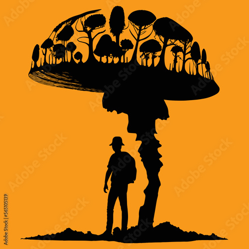 Vector art. Forest on a mushroom. Isolated art.