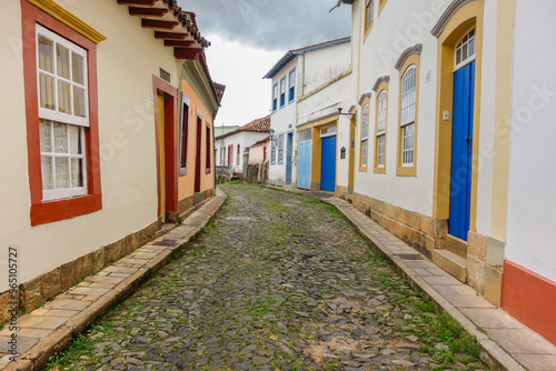 ancient architecture and facades of colonial city of Sao Joao del Rei, Minas Gerais state in Brazil