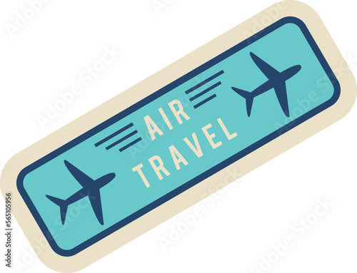Air travel sticker. Retro plane flight label