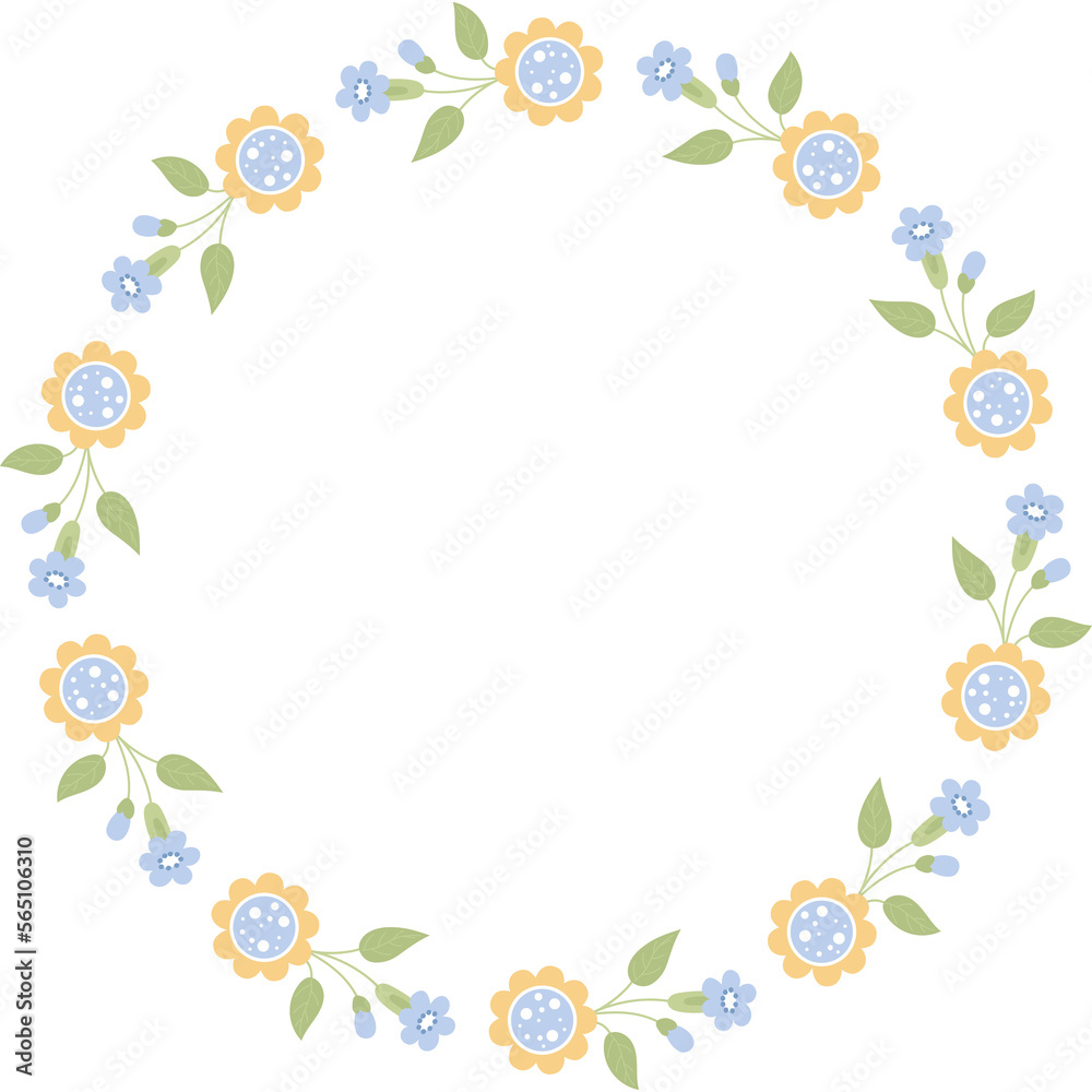 floral frame with  yellow-blue flowers
