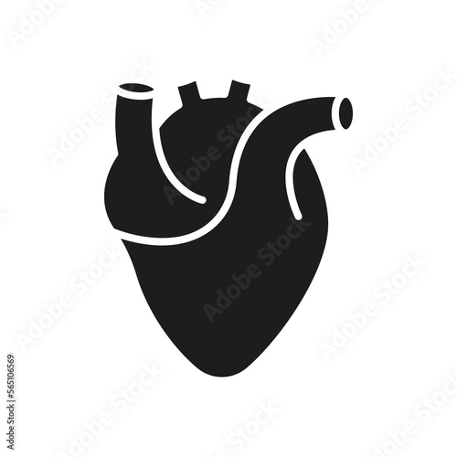 Human Heart Silhouette Icon. Anatomy of Healthy Cardiovascular Organ Icon. Cardiac Muscle Sign. Medical Cardiology Glyph Symbol. Isolated Vector Illustration