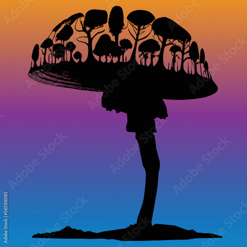 Vector art. Forest on a mushroom. Isolated art.