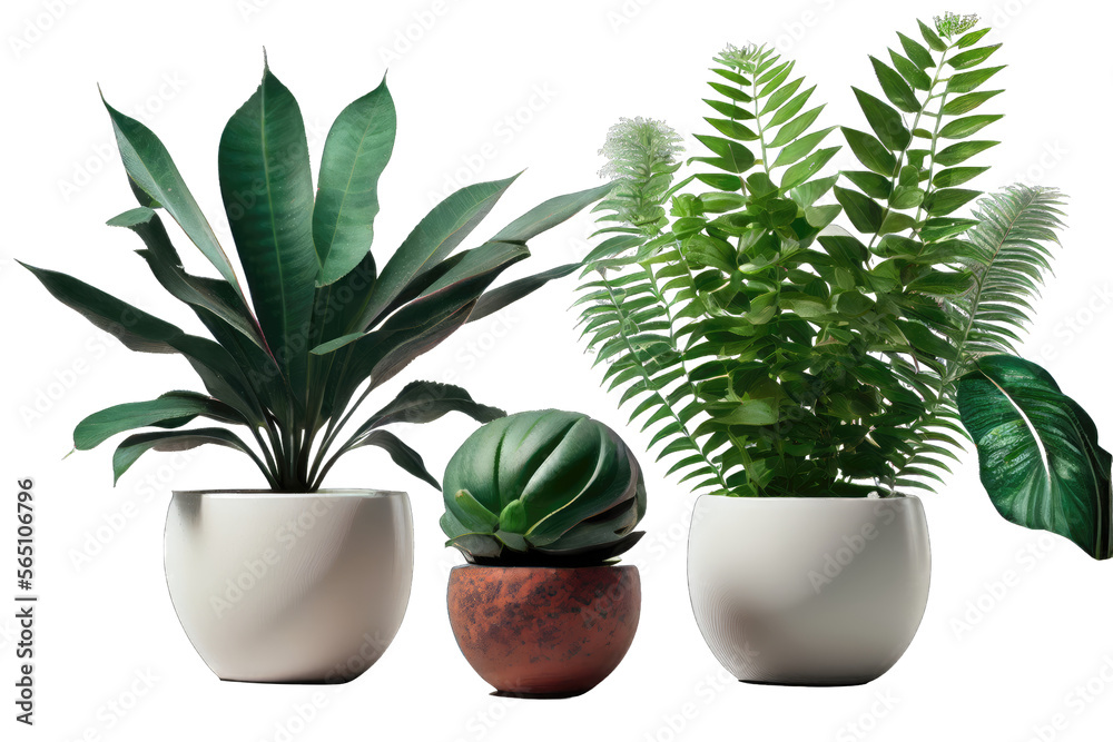 Fototapeta premium House plants in pots isolated on white background. Generative AI