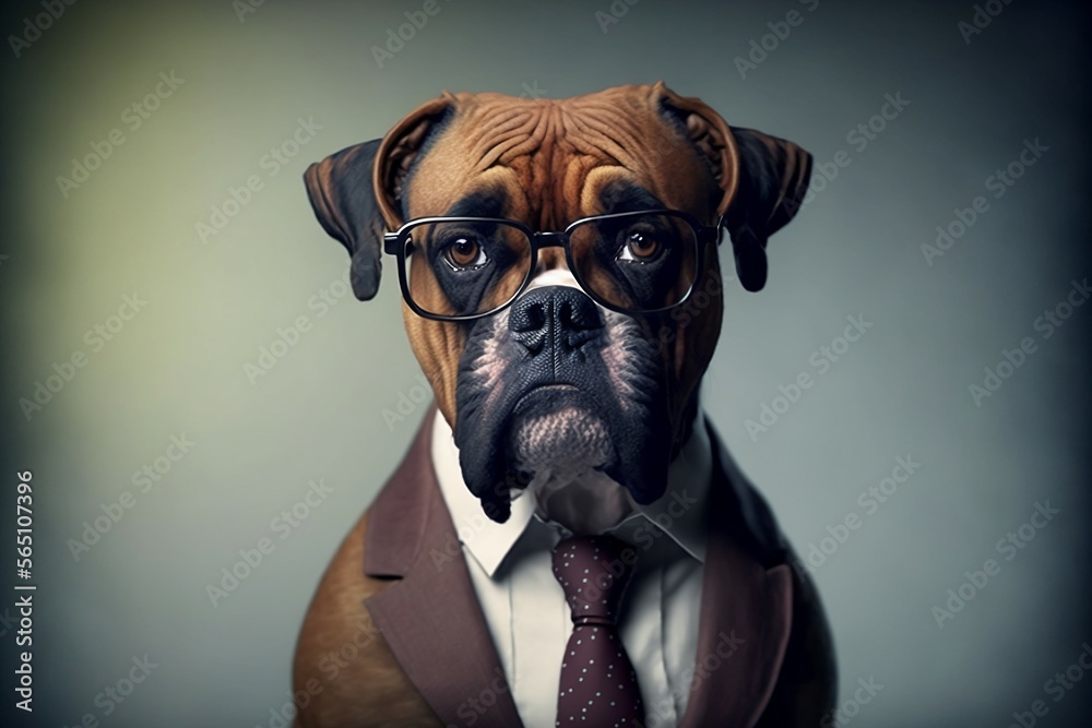portrait of a boxer in glasses and a suit 