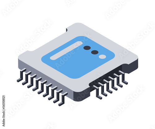 3d microcircuit icon, chip. Digital technologies for modern devices. Microchip for electronic equipment. Isolated object on white background. Vector isometric illustration