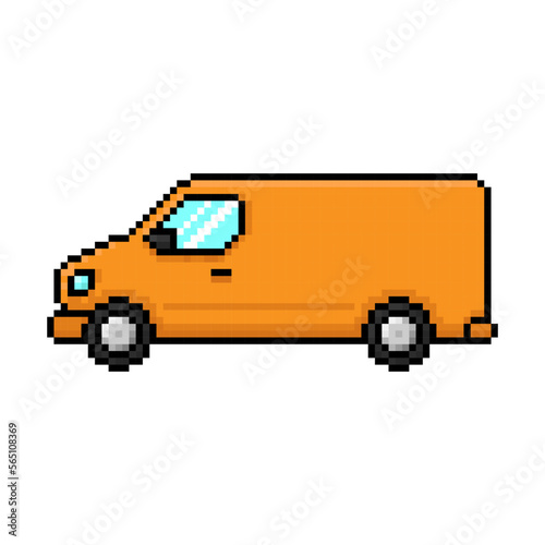 Pixel van icon. Cargo minibus. Color silhouette. Side view. Editable pixels. Vector simple flat graphic illustration. Isolated object on a white background. Isolate.