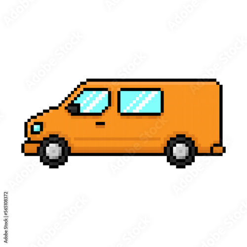 Pixel cargo-passenger minibus icon. Color silhouette. Side view. Editable strokes. Vector simple flat graphic illustration. Isolated object on a white background. Isolate.
