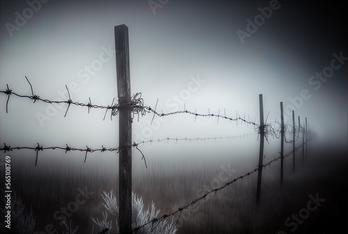 Barbed wire guarding a mysterious landscape. 