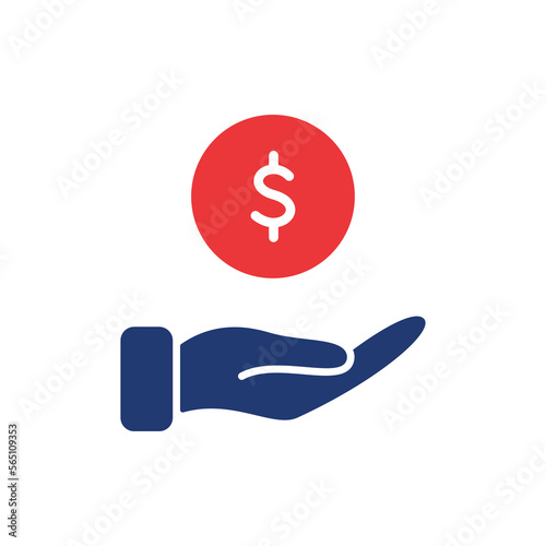 Hand with Dollar Coin Silhouette icon. Charity and Donation Concept. Financial Help for Needy. Sponsorship Supporter Icon. Vector illustration
