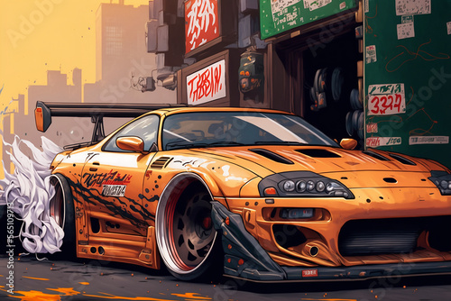 generative cars wallpaper, for game assets, background, JDM cars, retro style