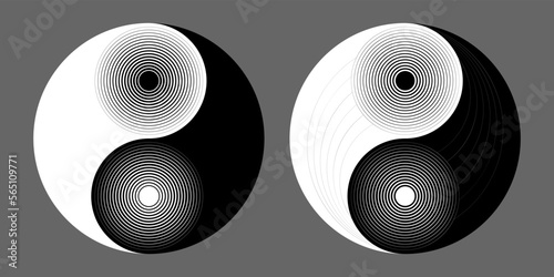 Yin Yang vector symbol with patterns without border.