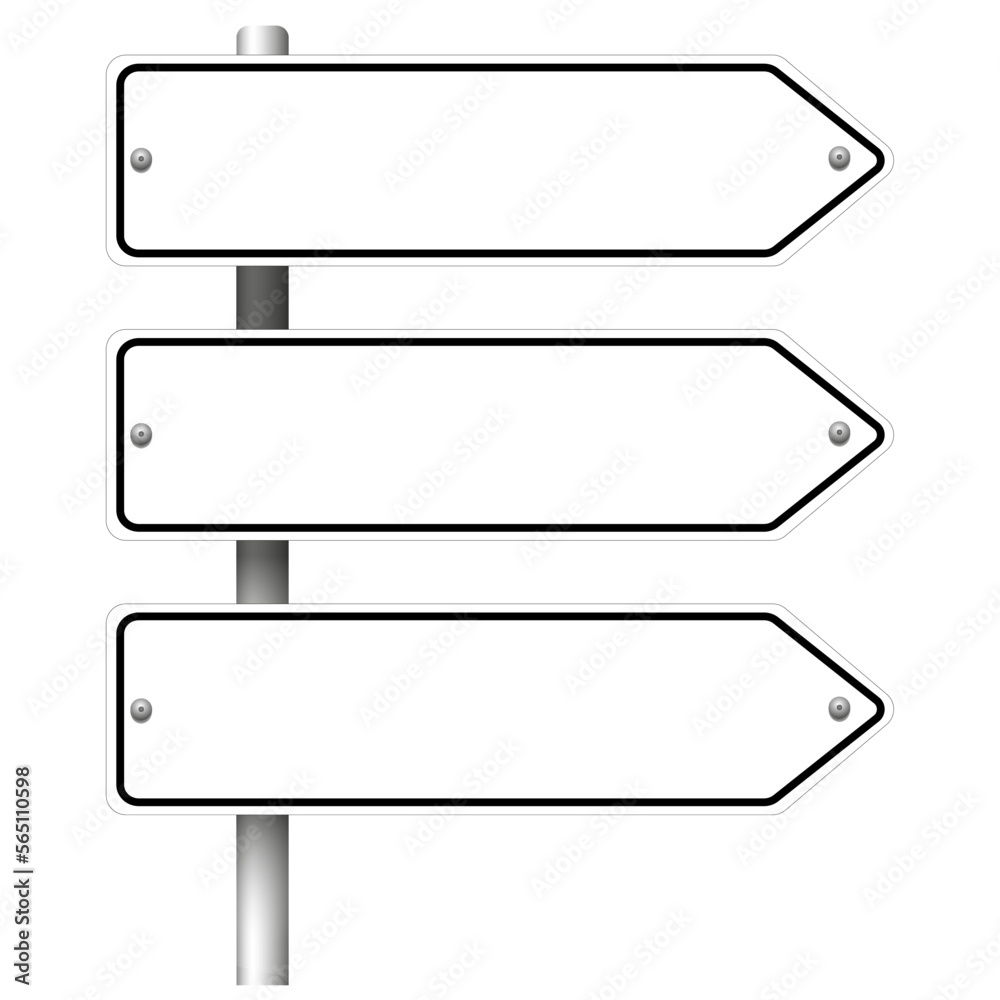 Blank arrow shaped road signs on white background Blank arrow shaped road signs on white background