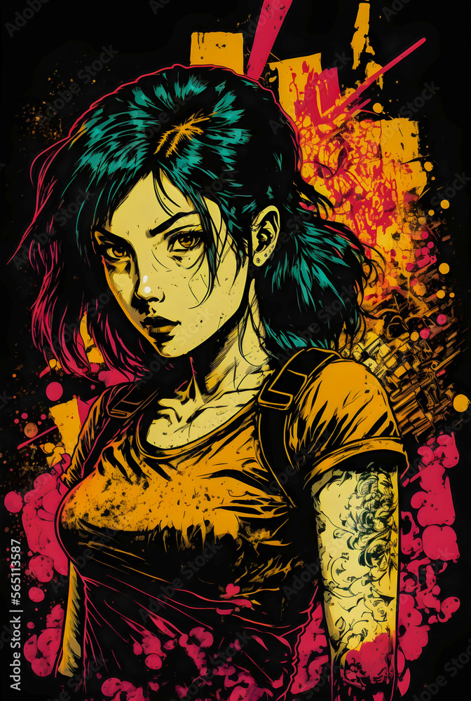 Poster of bad girl portrait, hand drawn illustration, manga style Generative AI Poster of bad girl portrait, hand drawn illustration, manga style Generative AI