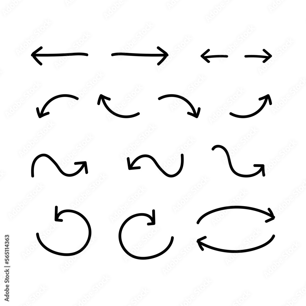 Set of Doodle Hand-Drawn Arrows: left, right, up, down, recurring ...