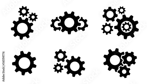 Operation or process icon set in flat style. Gears sign. Cog wheel symbol isolated on white background. Simple mechanism icon in black Vector illustration for graphic design, Web, UI, mobile app.