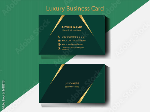  Luxury and elegant dark black navy,Green business card design with gold style minimalist print template.