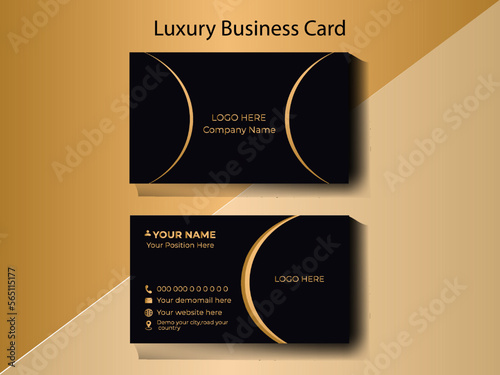  Luxury and elegant dark black navy,Green business card design with gold style minimalist print template.