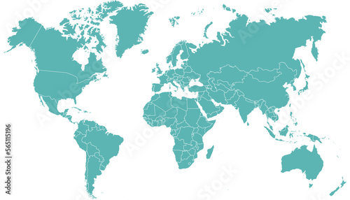 Fototapeta Naklejka Na Ścianę i Meble -  World map. Silhouette map. Color vector modern map	
