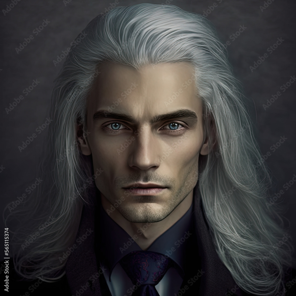 Not a real person, a handsome man with long white hair, generated by AI  Illustration Stock | Adobe Stock