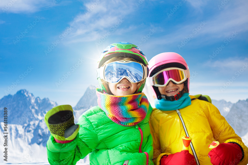 Kids ski. Winter family snow sport. Child skiing Kids ski. Winter family snow sport. Child skiing