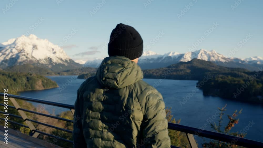 Man Looking At The View Of Bariloche Lake Man Looking At The View Of Bariloche Lake