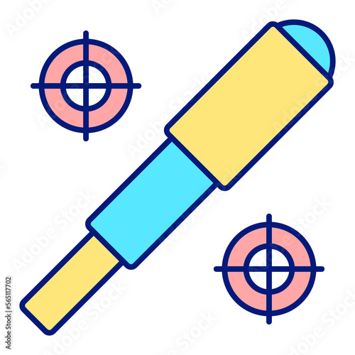 Telescopic optical spyglass and two marks  - icon, illustration on white background, color style