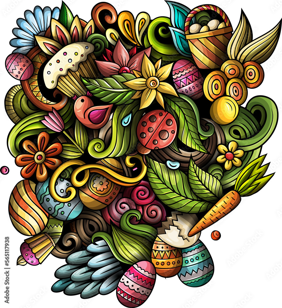 Happy Easter detailed cartoon illustration