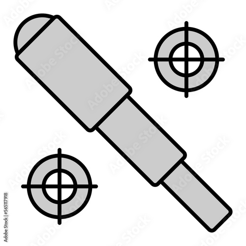Telescopic optical spyglass and two marks  - icon, illustration on white background, grey style