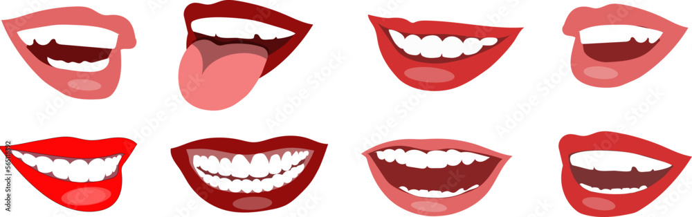 Collection of female smiles when teeth and tongue are visible. Collection of female smiles when teeth and tongue are visible.