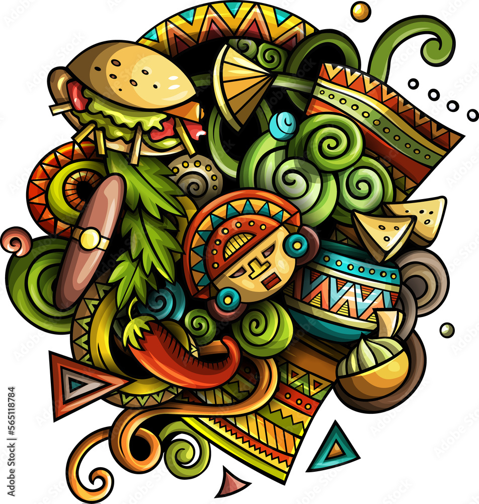 Mexico doodle detailed funny cartoon illustration