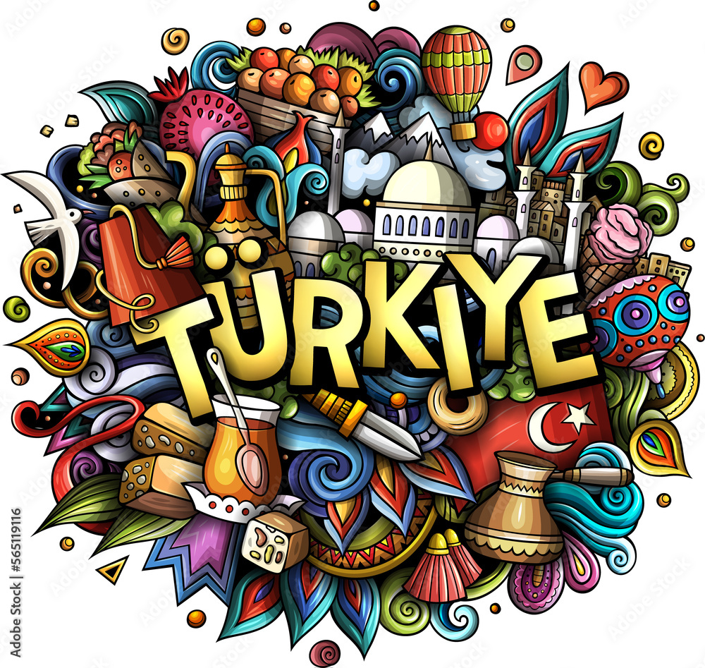 Türkiye detailed lettering cartoon illustration