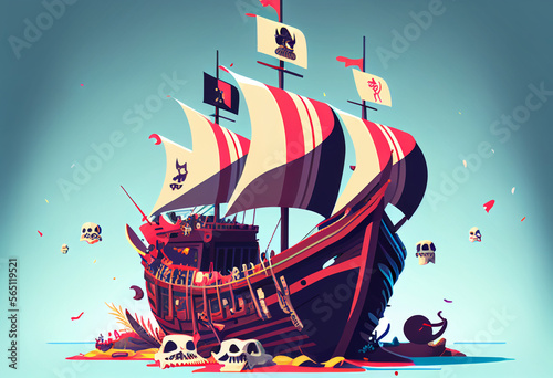 Photo Classic pirate ship with a cool skull