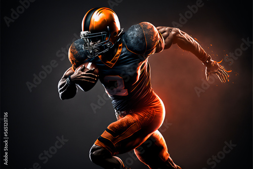 American football player running on dark background AI Generative Content